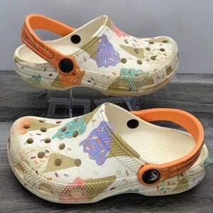 Crocs Kids Classic Clog Ice Cream Cone Print Orange Strap White Multi Size C12